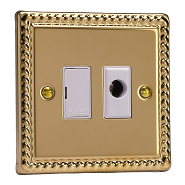 Ellis & Co Unswitched Fused Spur with Flex Outlet Georgian Brass - White