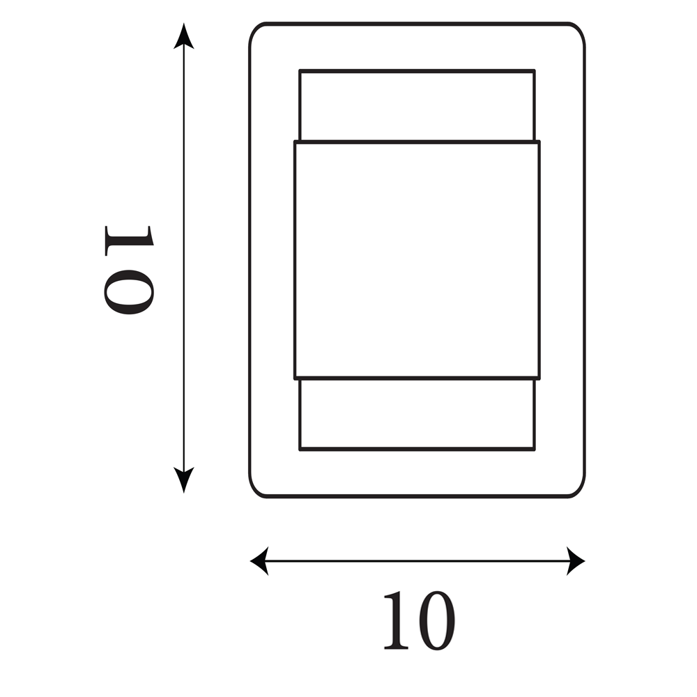 Line drawing of the up‑and‑down wall light showing its cylindrical diffuser with measurements of 10 cm height and 10 cm width.