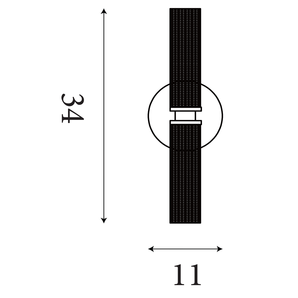 Simple line diagram of the wall light showing two measurements: 340 mm height and 110 mm width.