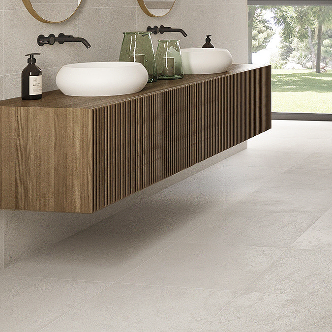 Elora White Concrete Effect Floor Tiles - 600 x 600mm