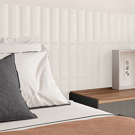 Elora White Fluted Concrete Effect Wall & Floor Tiles - 300 x 600mm