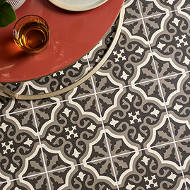 Etienne Black Patterned Wall and Floor Tiles - 200 x 200mm