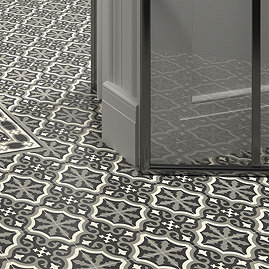 Etienne Black Patterned Wall and Floor Tiles - 200 x 200mm