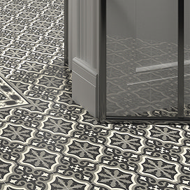 Etienne Black Patterned Wall and Floor Tiles - 200 x 200mm