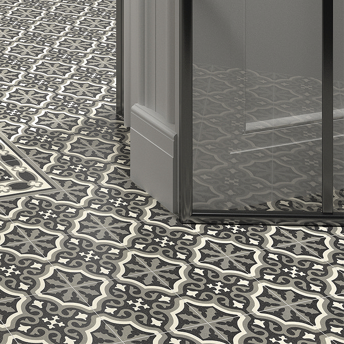 Etienne Black Patterned Wall and Floor Tiles - 200 x 200mm