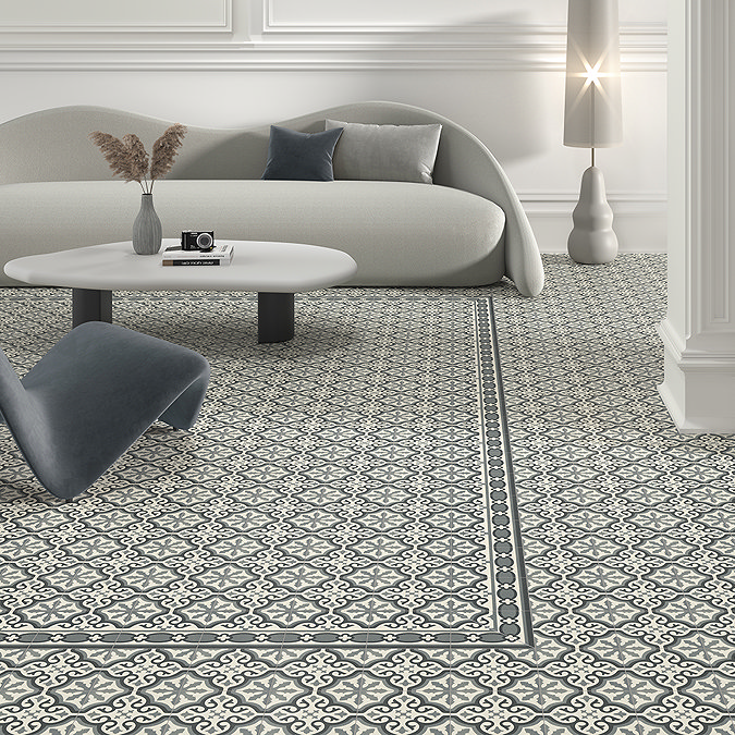 Etienne Blue Border Patterned Wall and Floor Tiles - 200 x 200mm