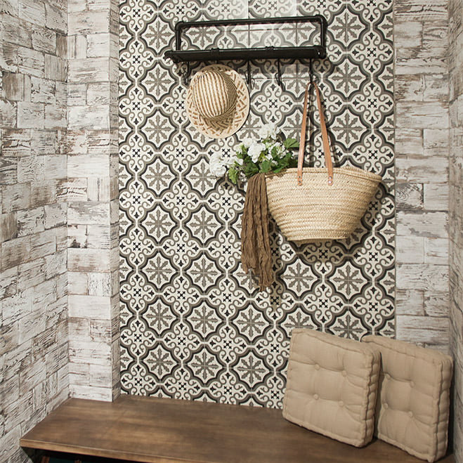 Etienne White Patterned Wall and Floor Tiles - 200 x 200mm