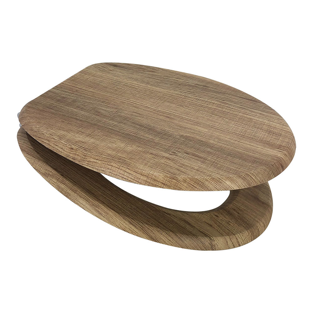 Euroshowers Rustic Oak Mdf Toilet Seat With Chrome Bar Hinges 82998