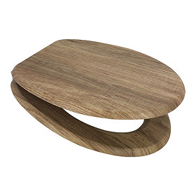 Euroshowers Rustic Oak MDF Toilet Seat with Chrome Bar Hinges - 82998 Large Image