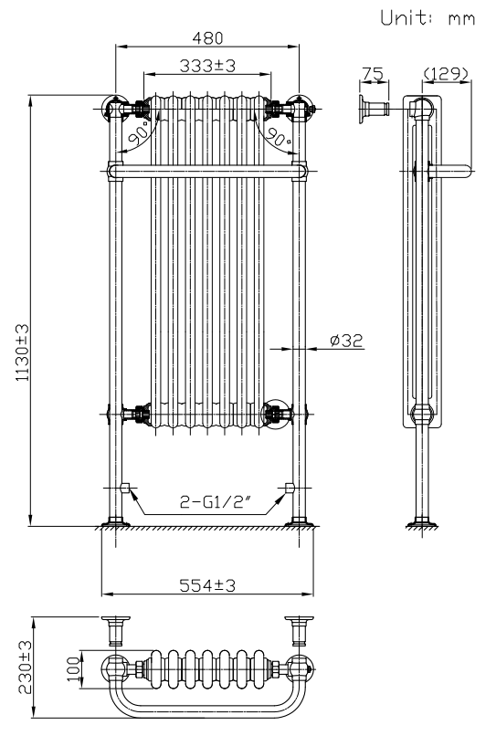 Fairport Traditional Towel Rail Radiator (1130 x 554mm)