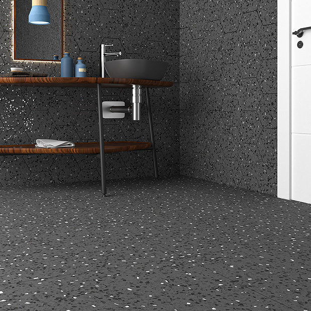 Farhill Grey Terrazzo Effect Floor Tiles - 608 x 608mm  Profile Large Image