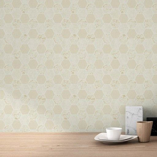Fine Decor Ceramica Hex Cream & Gold Wallpaper  Profile Large Image