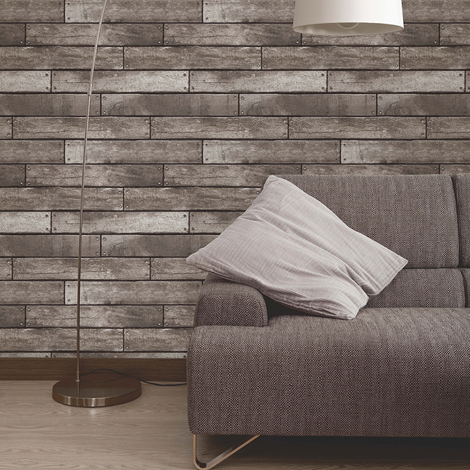 Fine Decor Distinctive Grey Wooden Plank Wallpaper Profile Large Image