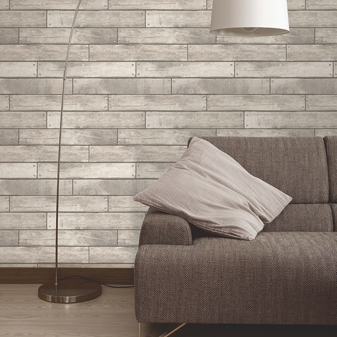 Fine Decor Distinctive White Wooden Plank Wallpaper Profile Large Image