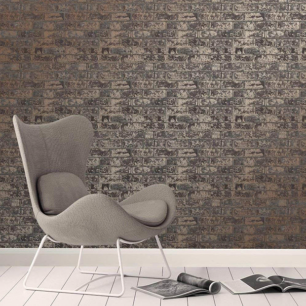 Fine Decor Loft Brick Brown Metallic Wallpaper  Profile Large Image