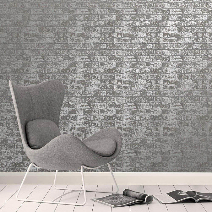 Fine Decor Loft Brick Grey Metallic Wallpaper  Profile Large Image