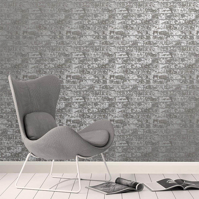 Fine Decor Loft Brick Grey Metallic Wallpaper Profile Large Image