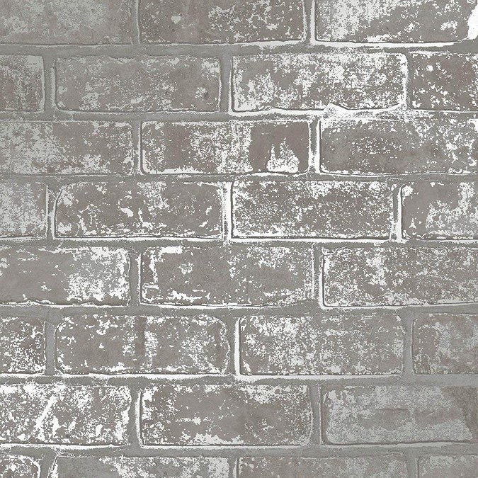 Fine Decor Loft Brick Grey Metallic Wallpaper Large Image