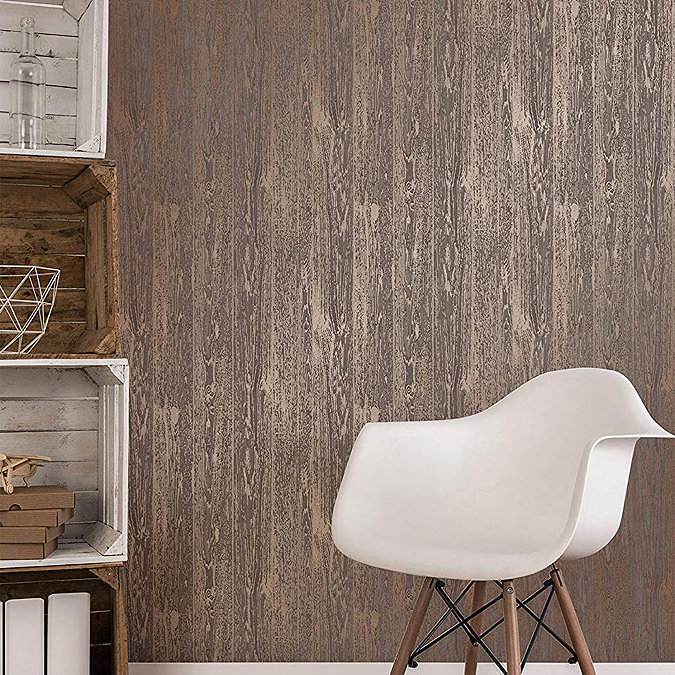 Fine Decor Loft Wood Brown Metallic Wallpaper  Profile Large Image