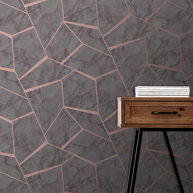 Fine Decor Marblesque Fractal Charcoal Metallic Wallpaper  Profile Large Image