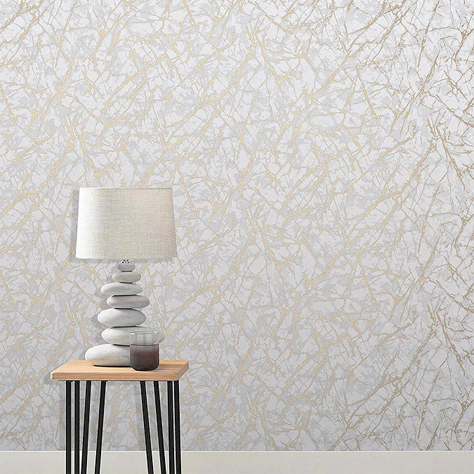 Fine Decor Marblesque Marble White & Gold Metallic Wallpaper  Profile Large Image