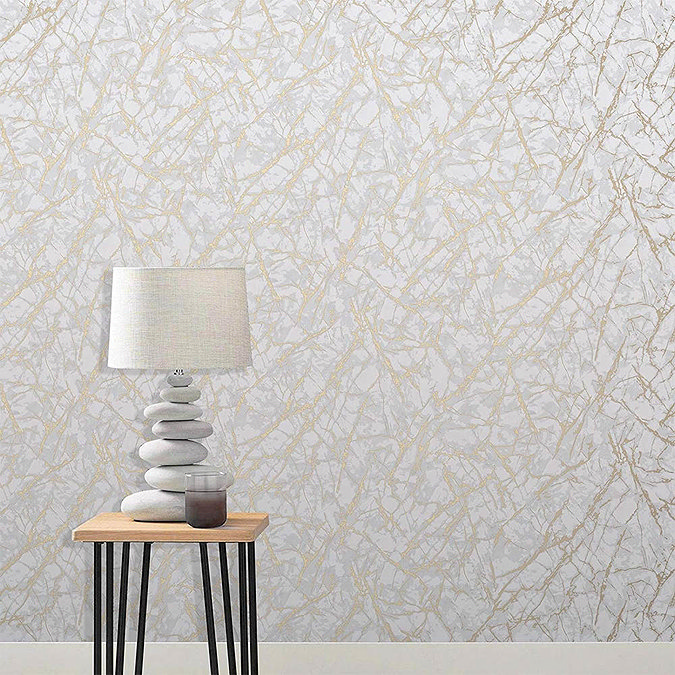 Fine Decor Marblesque Marble White & Gold Metallic Wallpaper Profile Large Image