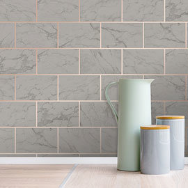 Fine Decor Metro Brick Marble Charcoal Wallpaper - M1511 Medium Image