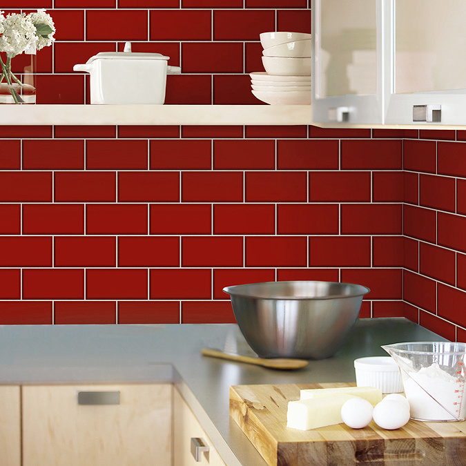 Fine Decor Red Ceramica Subway Tile Wallpaper Profile Large Image