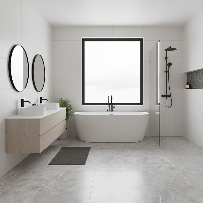 Finnian Grey Stone Effect Wall & Floor Tiles - 600 x 600mm