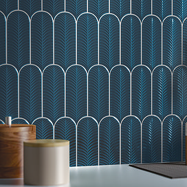 Fiorella Blue Scallop & Feather Gloss Wall Tiles - 80 x 215mm