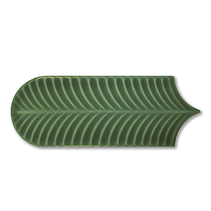 Fiorella Green Scallop & Feather Gloss Wall Tiles - 80 x 215mm