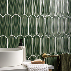 Stonehouse Studio Fiorella Green Scallop & Feather Gloss Wall Tiles - 80 x 215mm