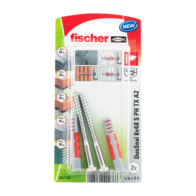 Fischer DuoSeal 8mm x 48mm Plug & Screw Kit (Pack of 2)