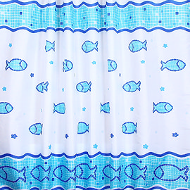 Fish Motif PEVA Shower Curtain W1800 x H1800mm Large Image