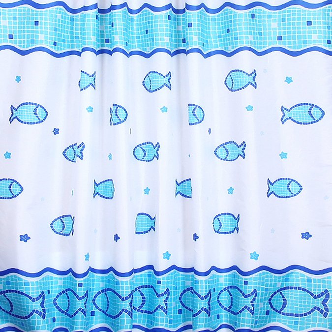 Fish Motif PEVA Shower Curtain W1800 x H1800mm Large Image