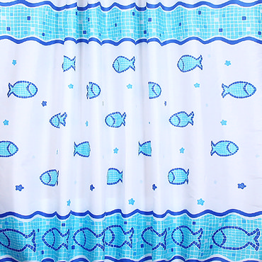 Fish Motif Polyester Shower Curtain W1800 x H1800mm  Profile Large Image