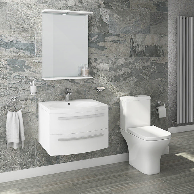 Flare White Gloss Curved Wall Hung Vanity Unit - 620mm Wide Standard Large Image