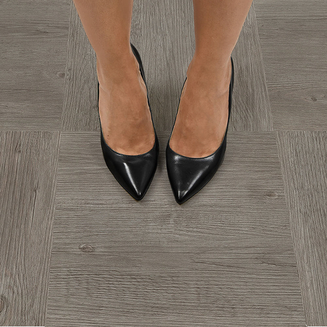 Floorpops Ashwood Wood Effect Grey Self Adhesive Floor Tile - Pack of 10  In Bathroom Large Image