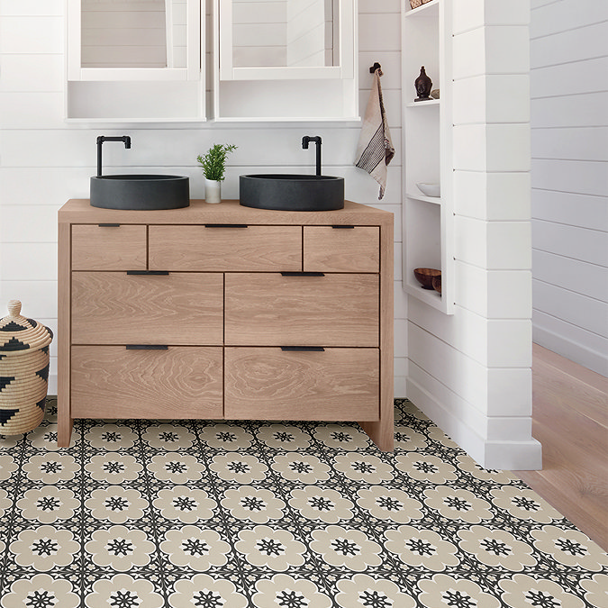 Floorpops Black Daphne Self Adhesive Floor Tiles - Pack of 10