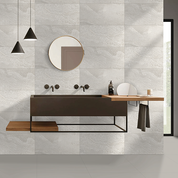 Florencio Light Grey Stone Effect Wall & Floor Tiles - 300 x 600mm
