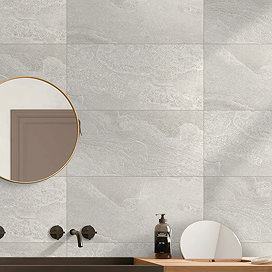 Florencio Light Grey Stone Effect Wall & Floor Tiles - 300 x 600mm