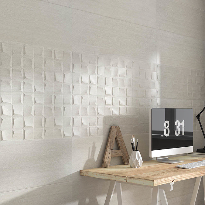 Forma Stone White Relief Wall Tiles - 300 x 900mm Large Image