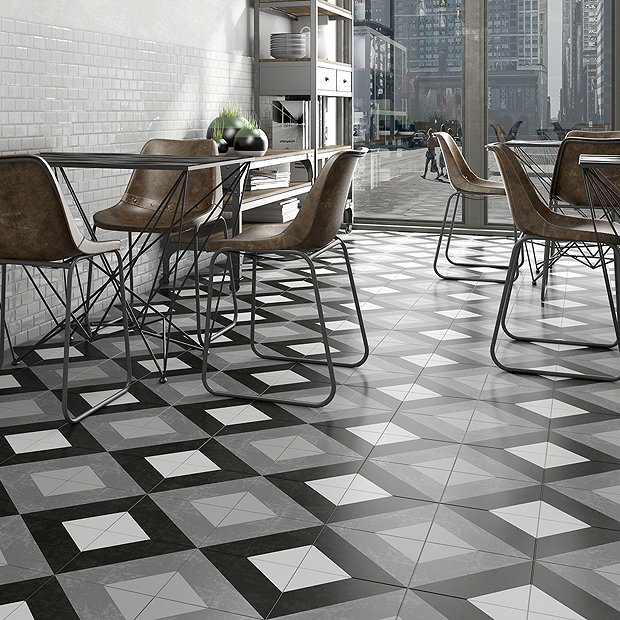 Formation Black & White Wall and Floor Tiles - 200 x 200mm Large Image
