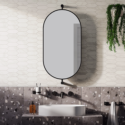 Foundry 910 x 500 Swivel Capsule Mirror Matt Black