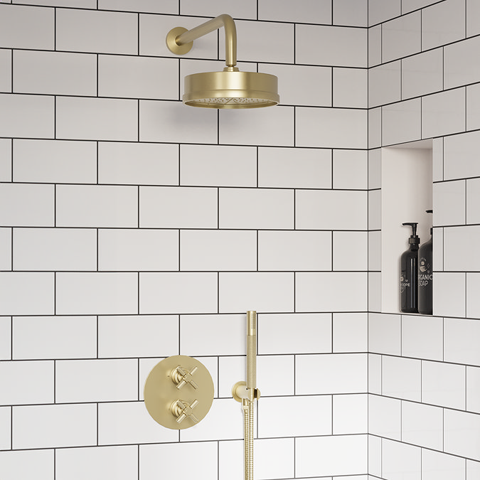 Foundry Brushed Brass Outlet Elbow with Parking Bracket, Flex and Handset