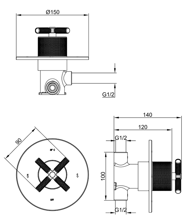 Foundry Round Concealed Shower Valve - Brushed Brass