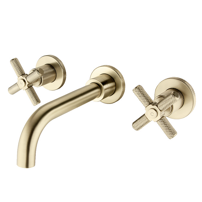 Foundry Wall Mounted 3 Hole Basin Mixer Tap Brushed Brass