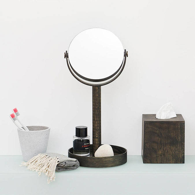 Freestanding Cosmetic Mirror Dark Oak  Feature Large Image