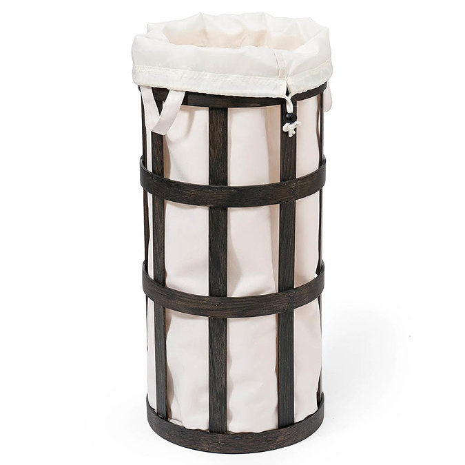 Freestanding Wooden Laundry Basket Cage Dark Oak/White Large Image