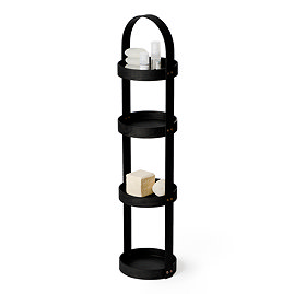 Freestanding Wooden Round Storage Caddy Dark Oak